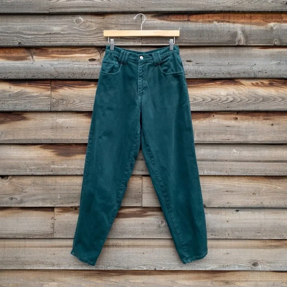 Paris Express Vintage High-Rise Tapered Green Denim Jeans 5 - 27” - Picture 1 of 4